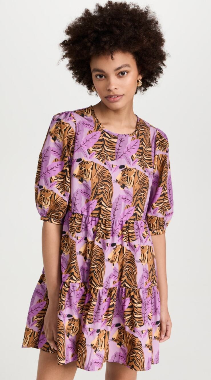 Farm Rio XS Purple Tiger leaves Fit & Flare Mini Dress